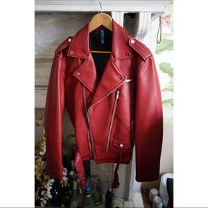 zara man red leather jacket